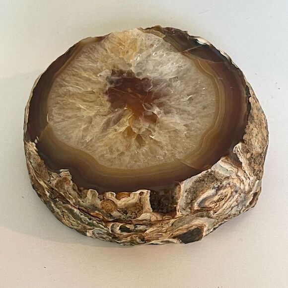 Large Estate Brown Stone Agate Geode Crystal Polished Slice Over 2 Pounds - Picture 3 of 6
